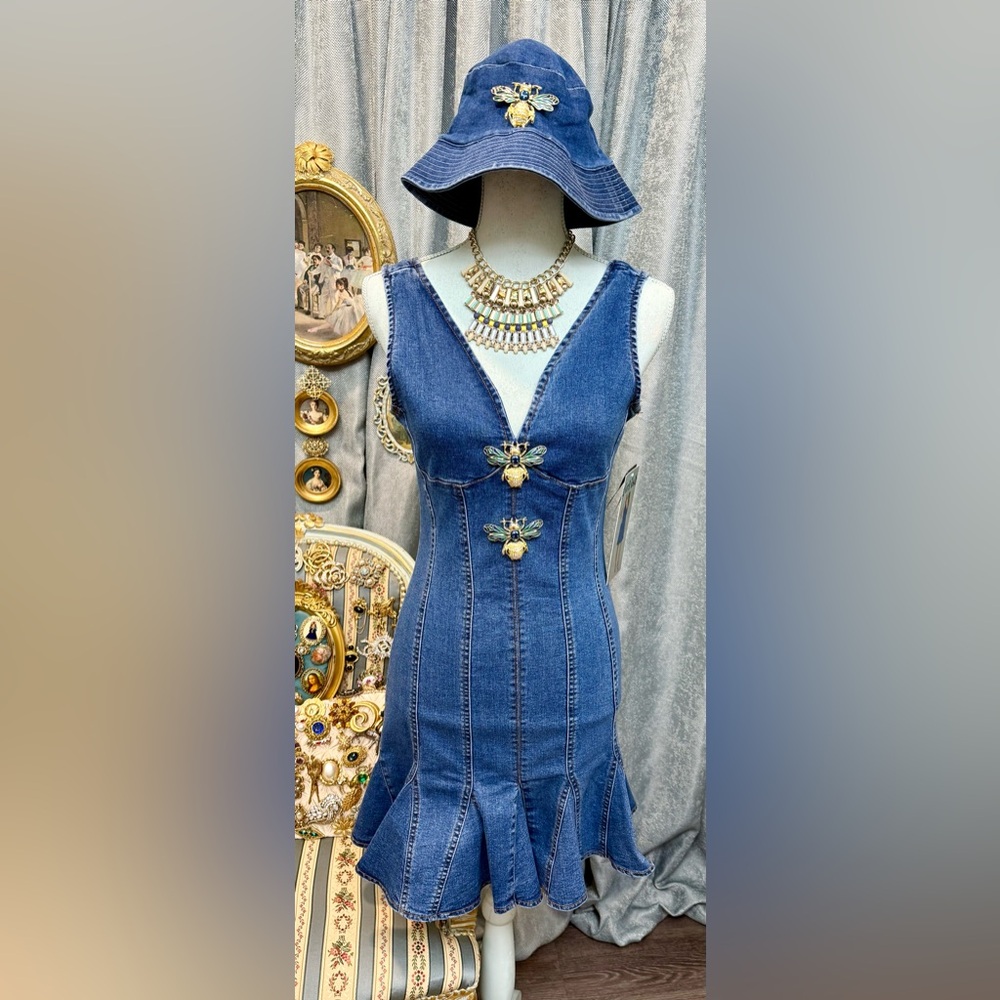 Denim Dress with Matching Hat and necklace